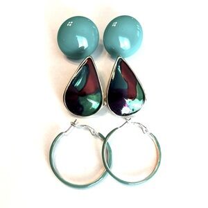 BOGO Three pairs of vintage 80s 90s teal earrings